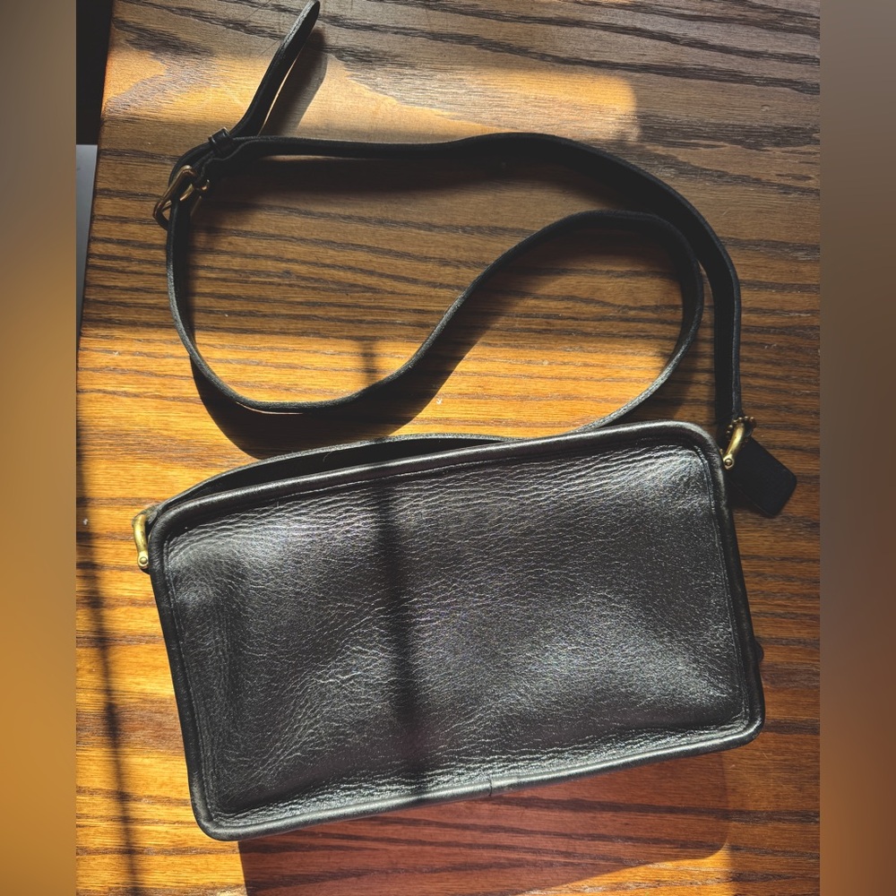 Vintage Coach 9974 Multi-Compartment Zip Swingpack Black with Brass Hardware